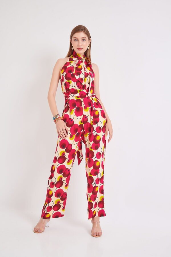 Printed Jumpsuit with Bow Detailing