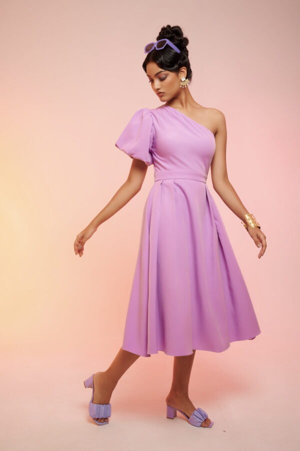 Lavender One Shoulder Midi Dress