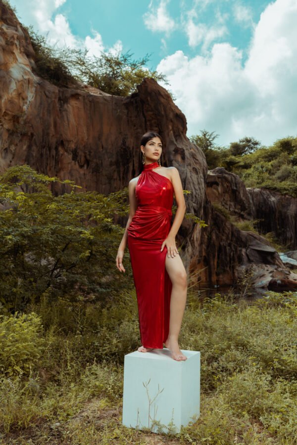 Scarlet Red Draped Gown